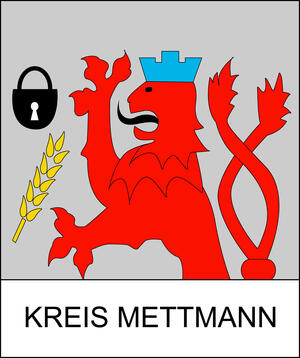 Roter Löwe mit blauer Krone, ein Schloss und eine Ähre.