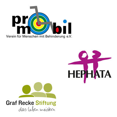 Bild vergrößern: Logo vom Verein für Menschen mit Behinderung e.V., der Evangelischen Stiftung HEPHATA wohnen gGmbH und der Graf-Recke-Stiftung.