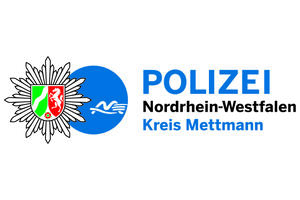 Bild vergrößern: Wappen der Polizei NRW verbunden mit einem blauen Kreis mit den Symbolen des Kreises Mettmann, daneben die Aufschrift: "Polizei. Nordrhein Westfalen. Kreis Mettmann".