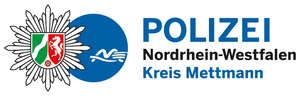 Bild vergrößern: Wappen der Polizei NRW verbunden mit einem blauen Kreis mit den Symbolen des Kreises Mettmann, daneben die Aufschrift: "Polizei. Nordrhein Westfalen. Kreis Mettmann".