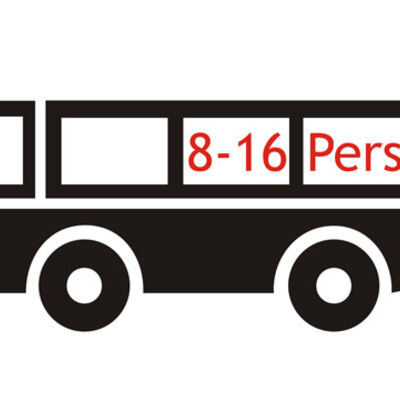 Bild vergrößern: Schwarzer Bus mit der Inschrift: "8-16 Personen".