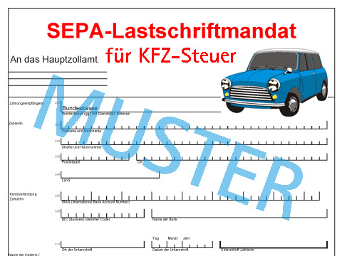 Bild vergrößern: Musterformular eines SEPA-Lastschriftmandats fr die KFZ-Steuer.