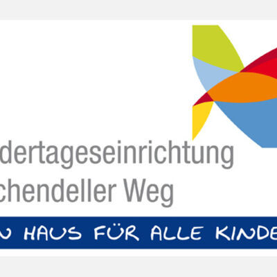 Bild vergrößern: Buntes Emblem, darunter der Schriftzug: "Kindertageseinrichtung Kirchendeller Weg. Ein Haus fr alle Kinder".