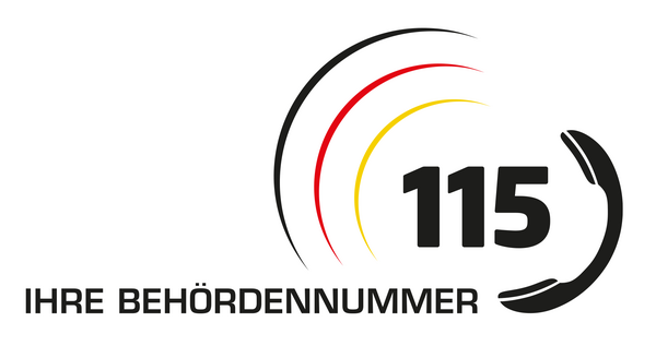 Bild vergrößern: Neben einem schwarzen Telefonhrer steht in groen Buchstaben "115 Ihre Behrdennummer".