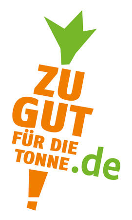 Bild vergrößern: In Karottenform gefasster Schriftzug: "Zu gut für die Tonne.de".