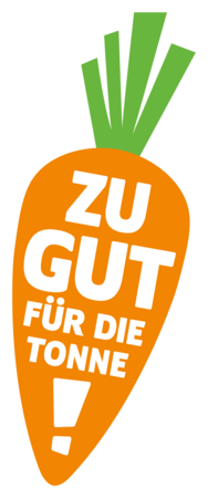 Bild vergrößern: In Karottenform gefasster Schriftzug: "Zu gut für die Tonne.de".