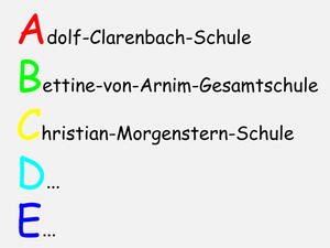 Bild vergrößern: Eine in alphabetischer Reihenfolge beginnende Auflistung von Schulnamen.