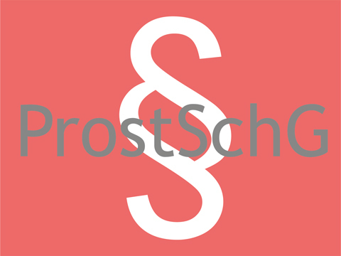 Bild vergrößern: Auf rotem Hintergrund ein weies Paragrafenzeichen und die Aufschrift: "ProstSchG".