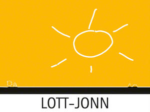 Bild vergrößern: Eine gemalte Sonne auf gelbem Hintergrund mit der Unterschrift "LOTT-JONN".
