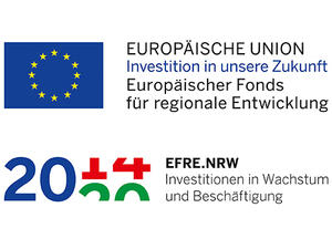 Bild vergrößern: Zwei Logos mit den Schriftzügen "Europäische Union. Investition in unsere Zukunft. Europäischer Fonds für regionale Entwicklung." und EFRE.NRW. Investitionen in Wachstum und Beschäftigung".