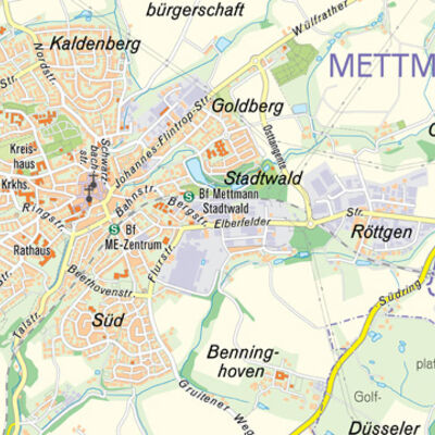 Bild vergrößern: Ausschnitt aus der amtlichen Stadtkarte des Kreises im Maßstab 1:50000.