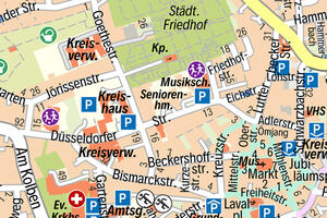 Bild vergrößern: Farbiger Ausschnitt aus der Stadtkarte 1:10.000