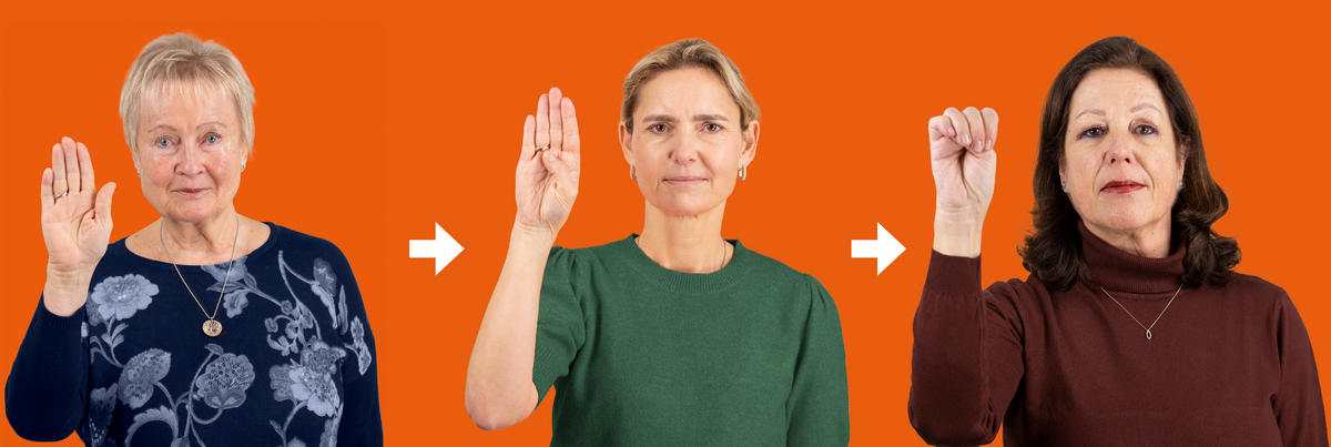 Darstellung der Abfolge des SOS-Handzeichens durch die die Landr&auml;tin und ihre Stellvertreterinnen.