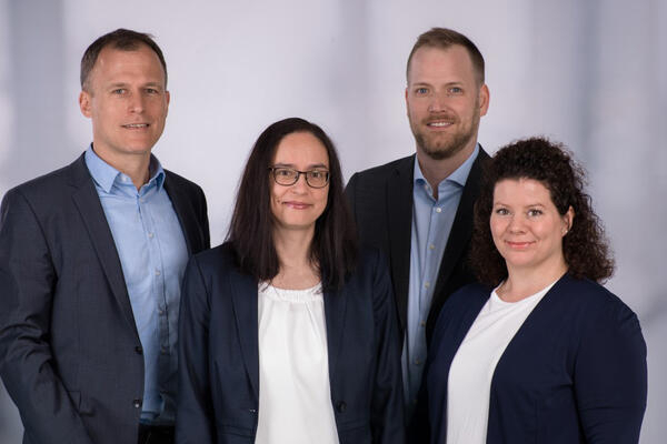Bild vergrößern: Wirtschaftsfördernde der Stadt Hilden von links nach rechts: Christian Schwenger, Tanja de Vries, Jan Hermanns und Katrin Sonntag.