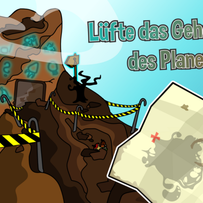 Bild vergrößern: Screenshot des Spiels "Die Müll-AG", mit der Aufschrift "Lüfte das Geheimnis des Planeten"